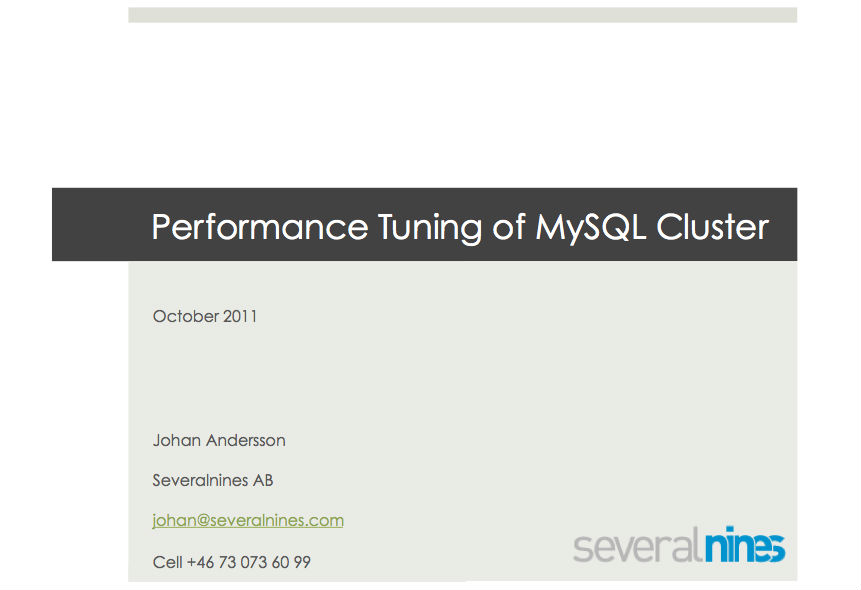 Performance Tuning of MySQL Cluster