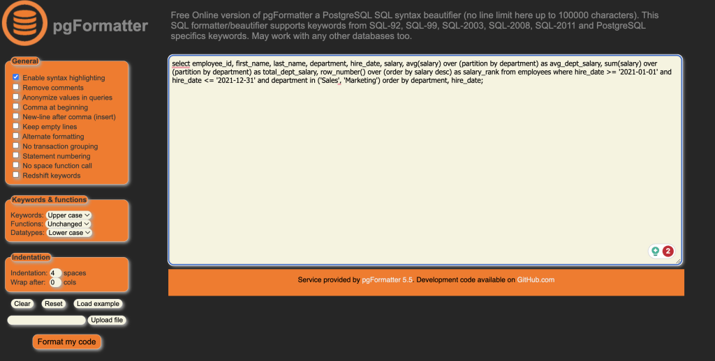 pgFormatter