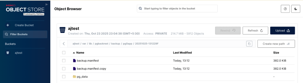 pgBackRest backup in MinIO repos