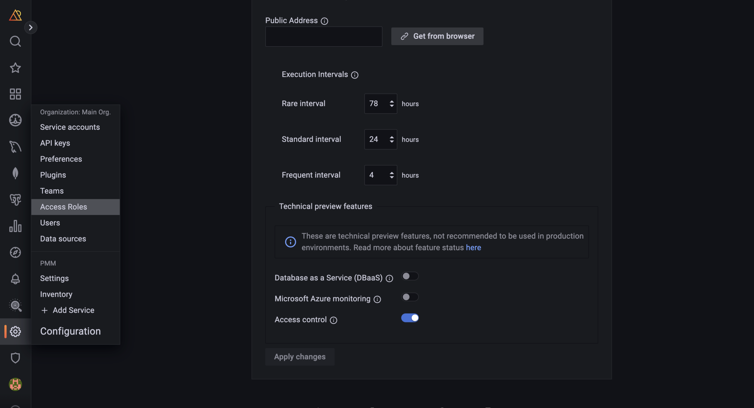 Enabled Access Roles in PMM
