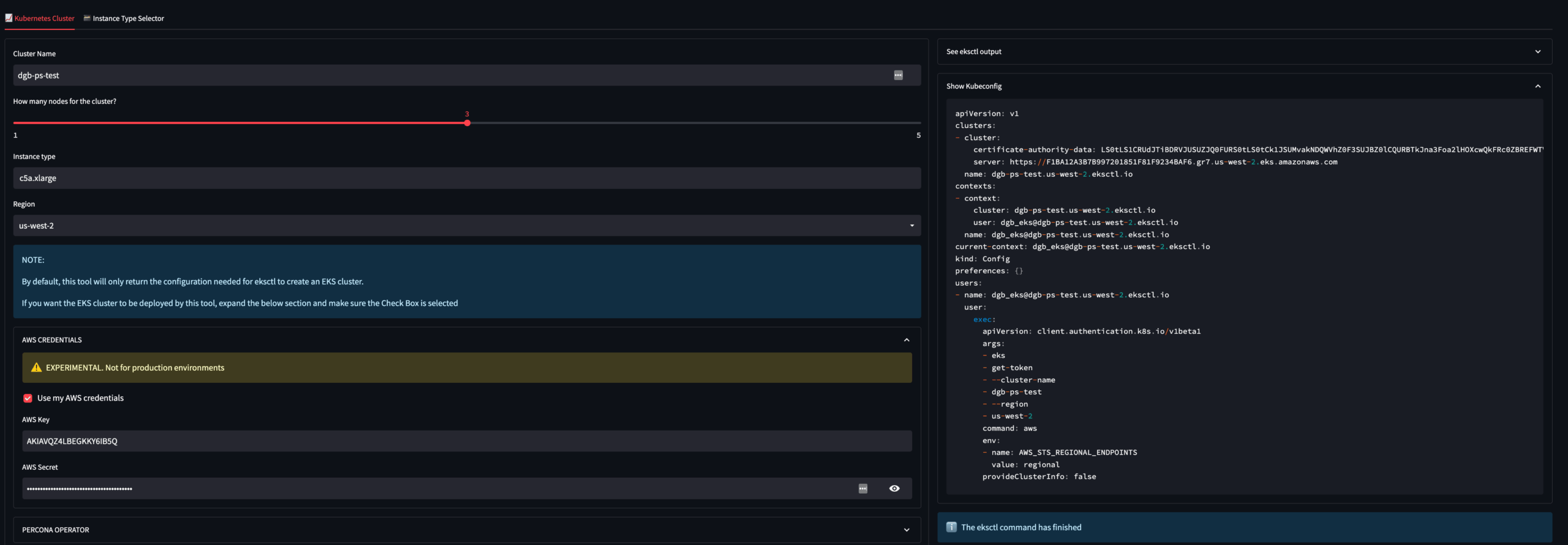 kubeconfig file Percona