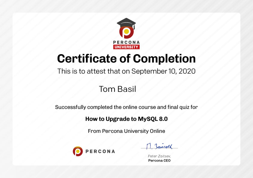 Percona University Online - Certificate