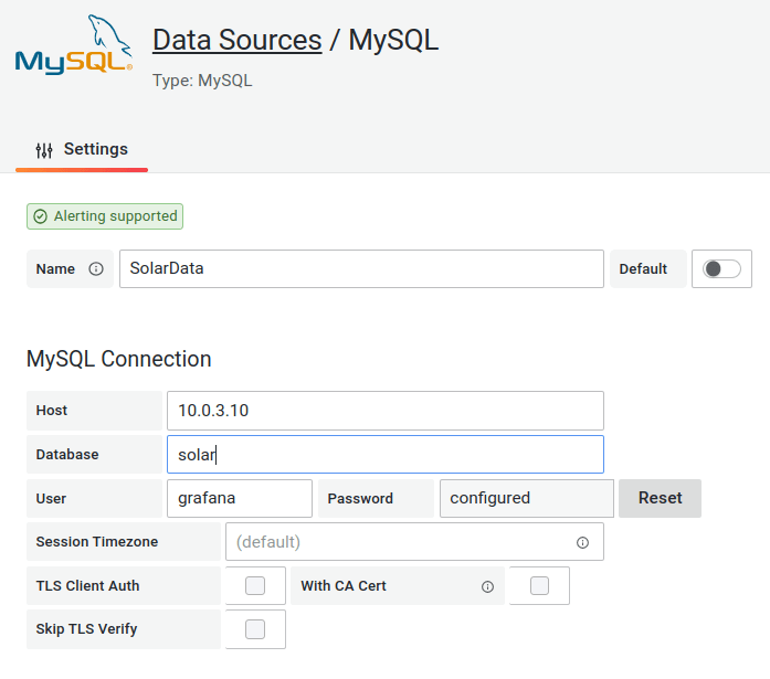 MySQL data source configuration