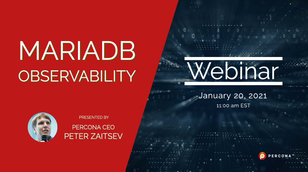 Webinar January 20: MariaDB Observability — Percona event banner