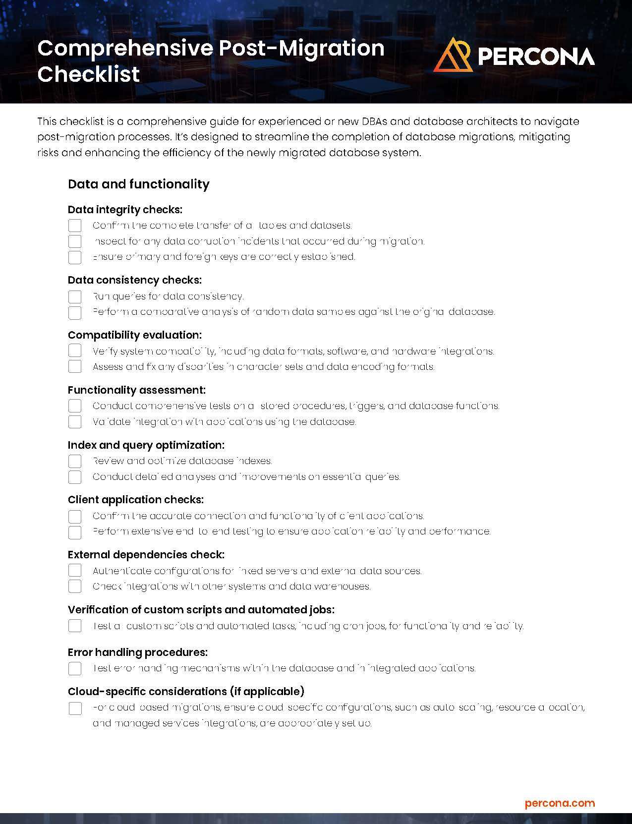 Comprehensive Post Migration Checklist Percona