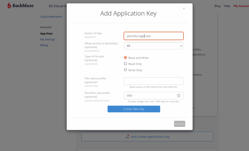 Add Application Key GUI