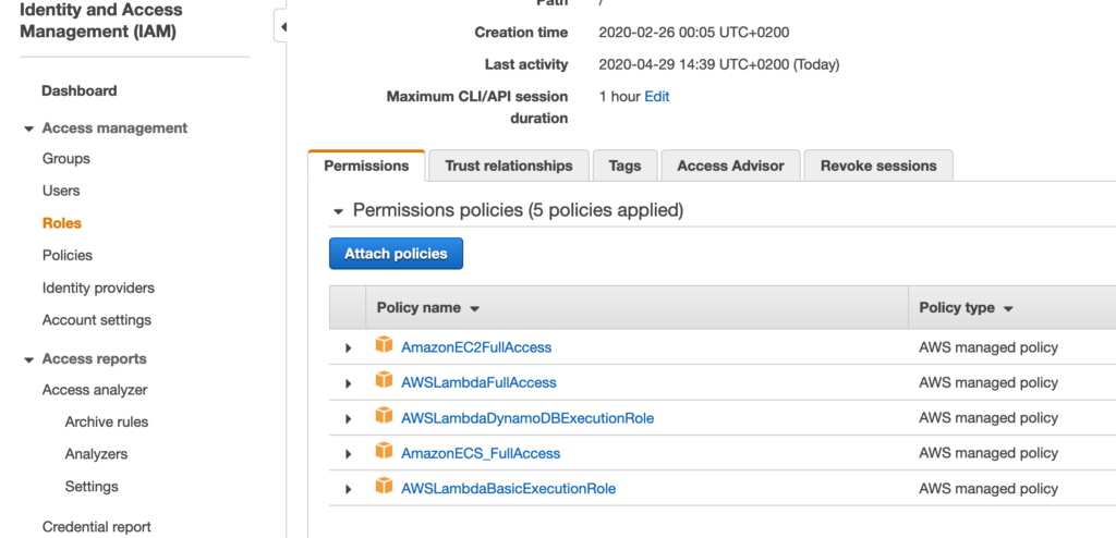 Execution Role for Lambda