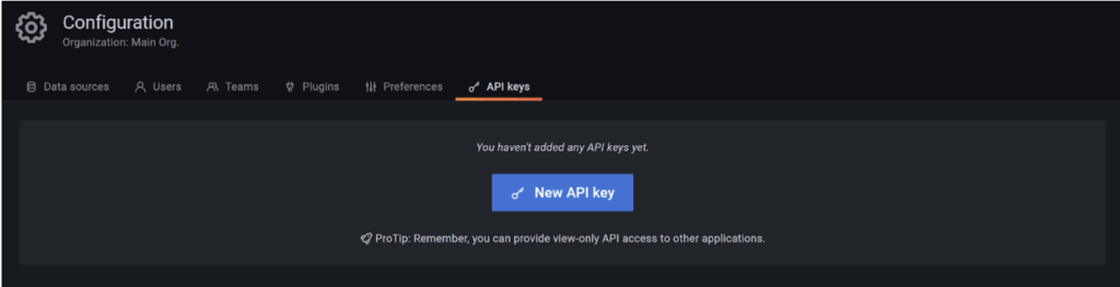 API Keys configuration section