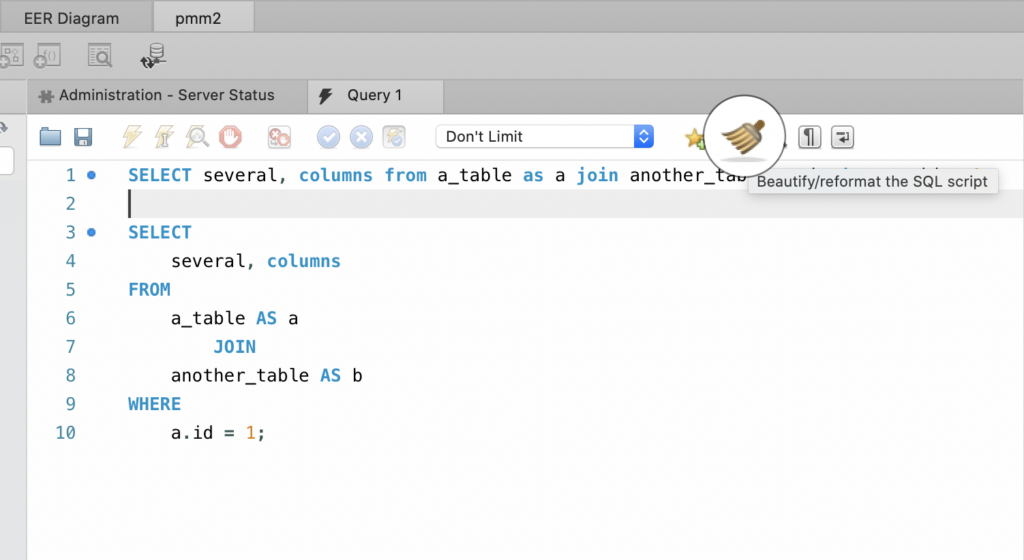 SQL query formatting