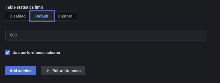 table statistics limit