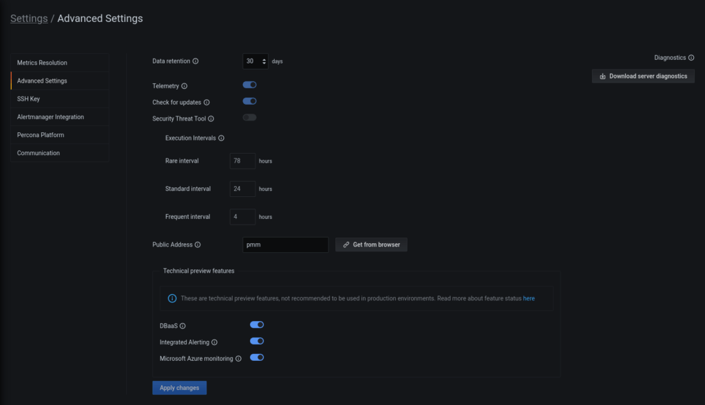 PMM Advanced settings