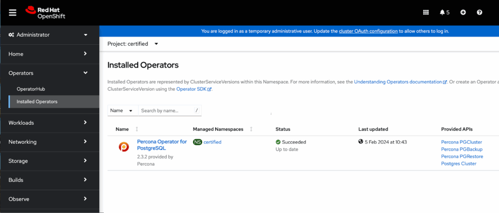 RedHat Percona Operator for PostgreSQL