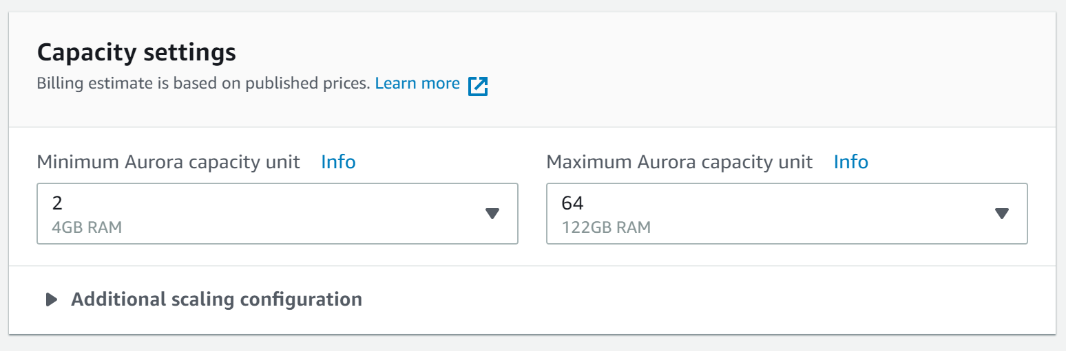 capacity settings on Amazon Aurora