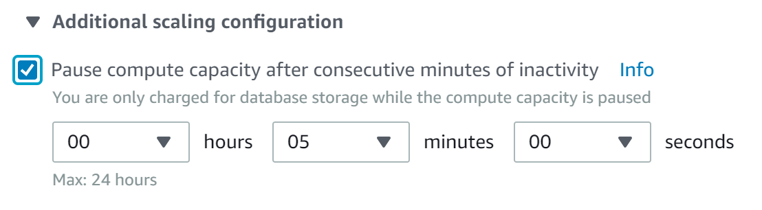 configure Amazon RDS Aurora Serverless sleep time