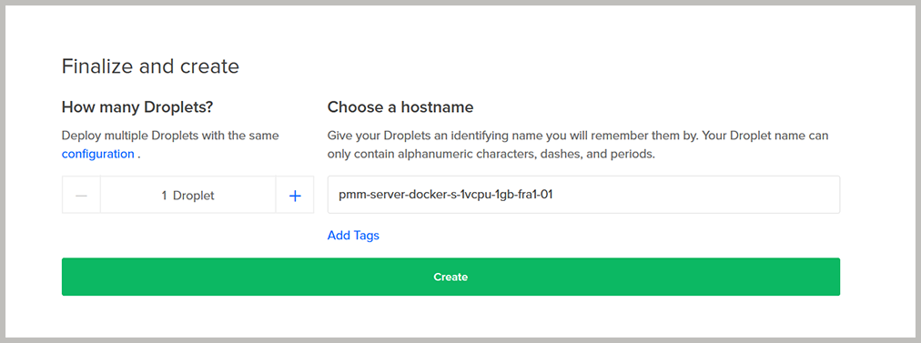 Finalize and create Droplet hostname