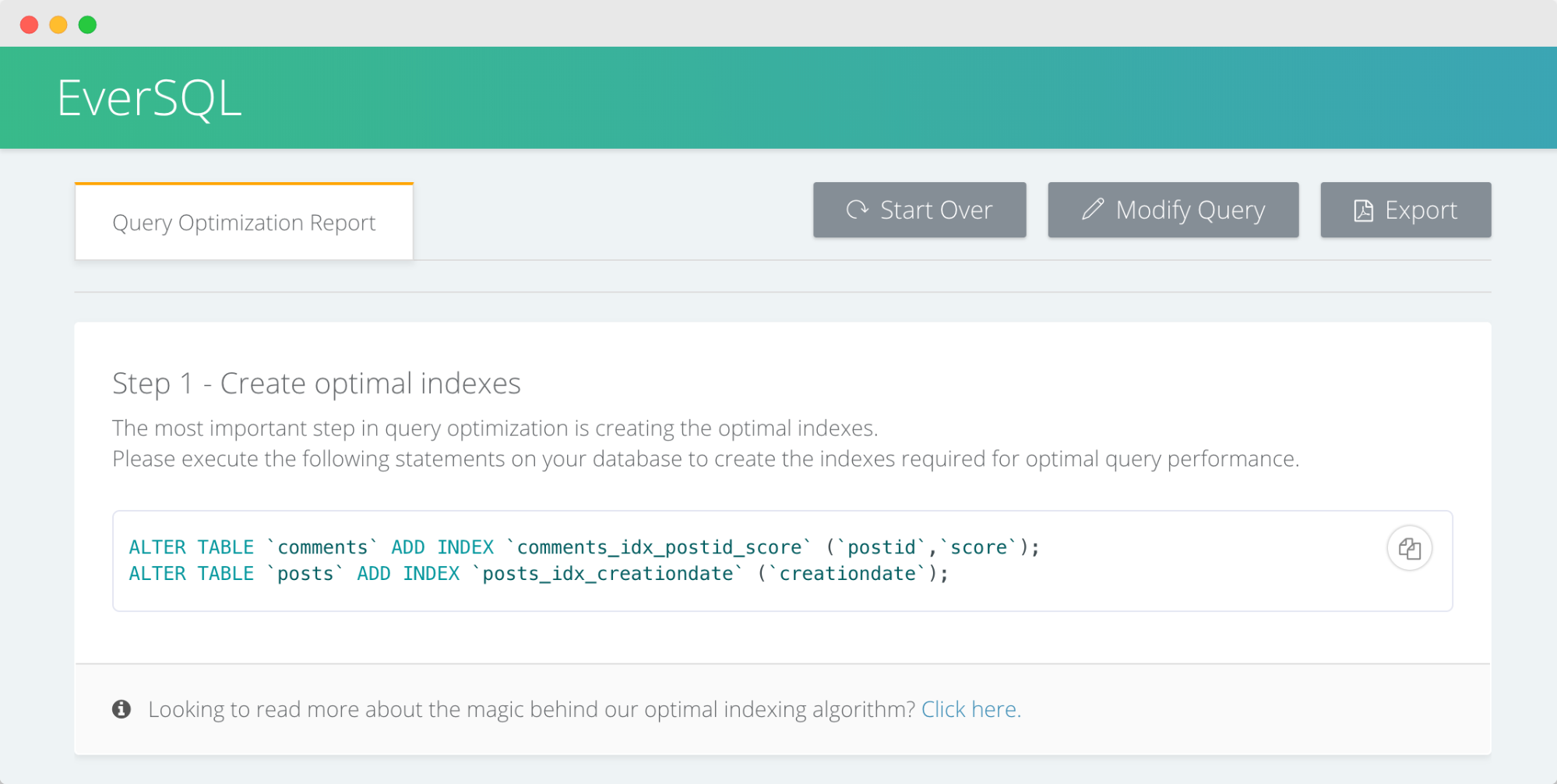eversql recommendations