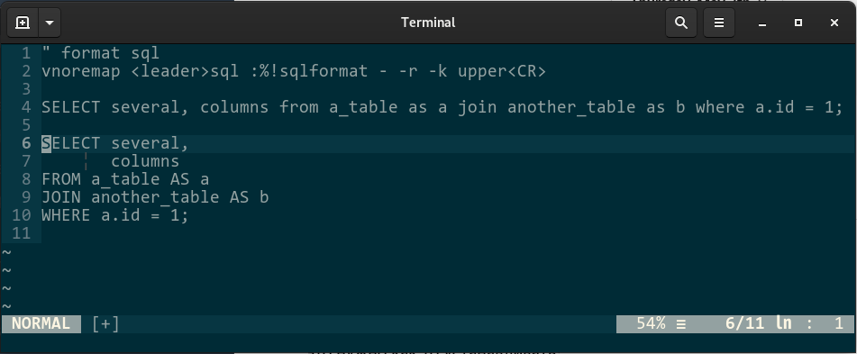 Sqlformat in VIM