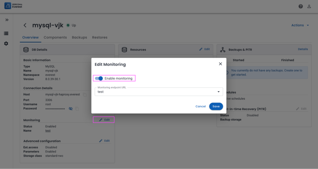 Percona Everest - Enable Monitoring