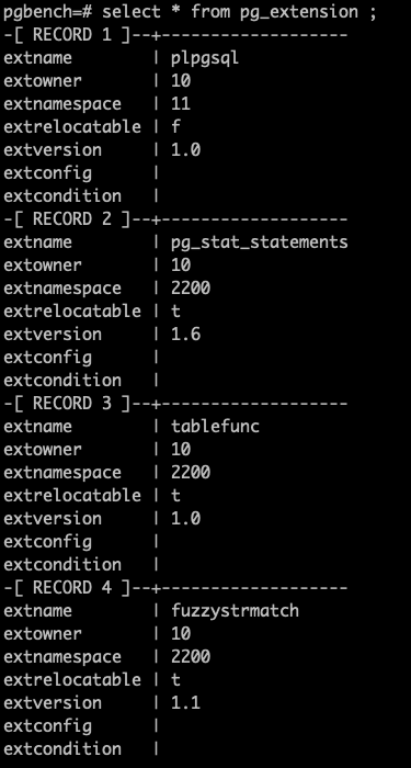verify the extensions postgresql