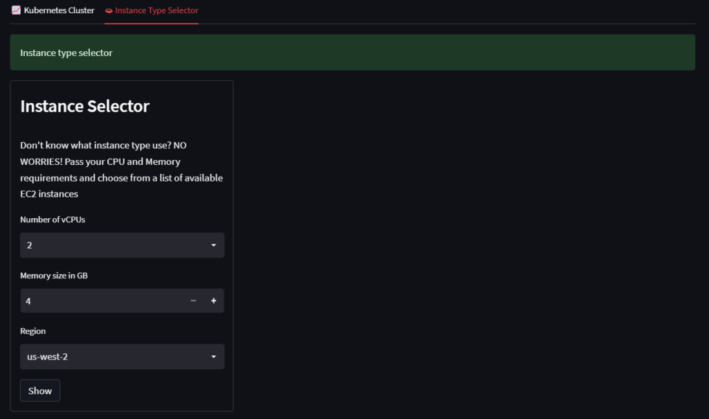 Instance Type Selector