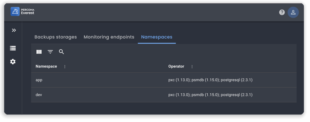 Percona Everest Beta Namespaces