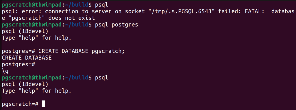 creating database for pgscratch user