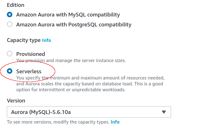 RDS Aurora Serverless cluster